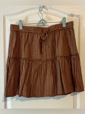 LOFT Brown Plaid Tiered A-Line Skirt